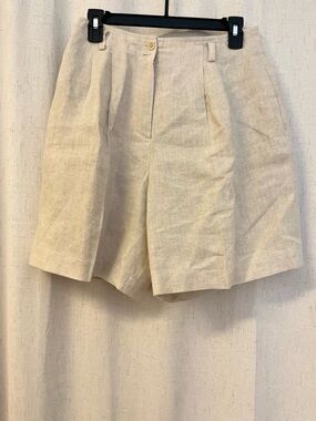 Preview Collection Cream High-Waist Pleated  Premium Linen Shorts